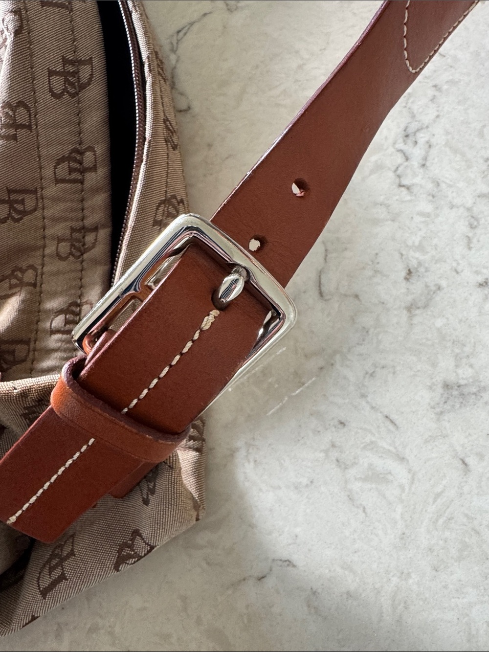 Dooney & Bourke Brown Monogram Shoulder Bag with Tan Strap - Picture 3 of 7